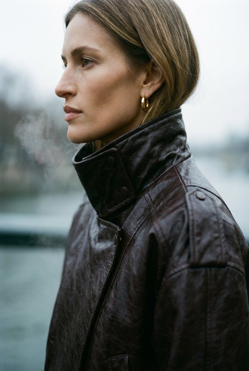 Profile of a woman in cool winter light