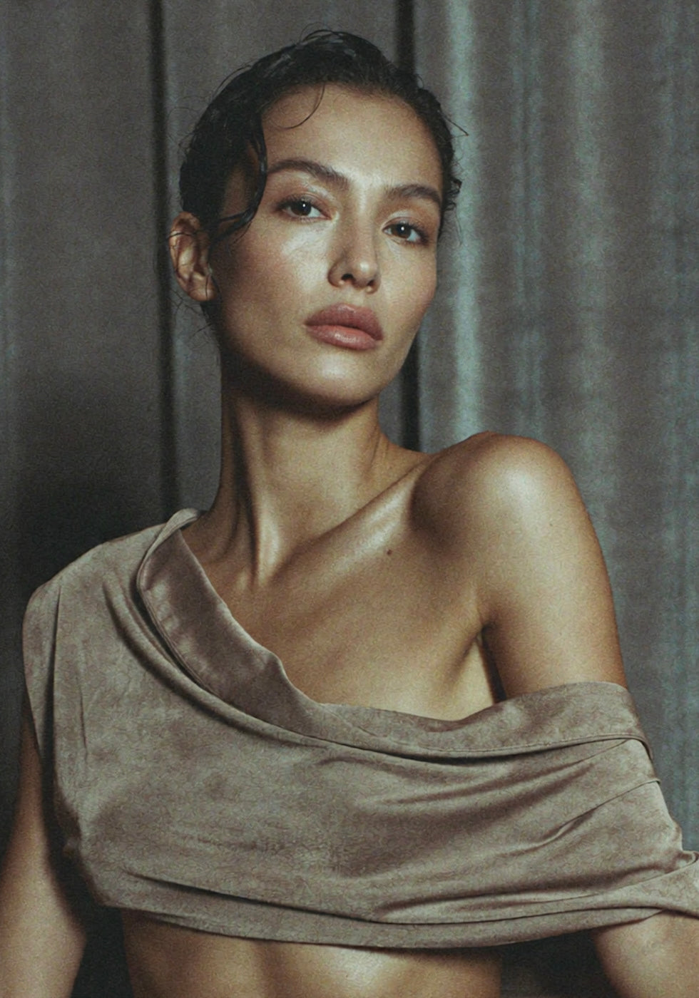 Editorial portrait, calm skin in soft natural light.